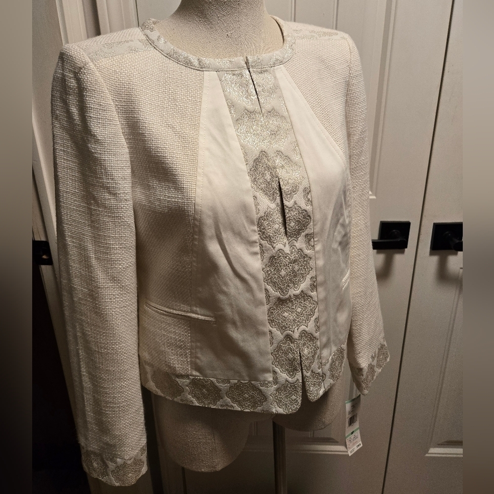 Jones New York Cream and Silver Women's Blazer Jacket Tweed Look NWT  8 Petite